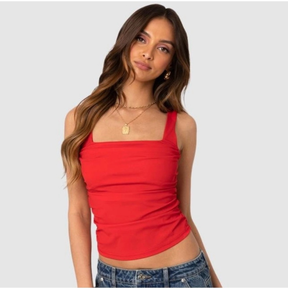 EDIKTED Red Square Neck Women's Top